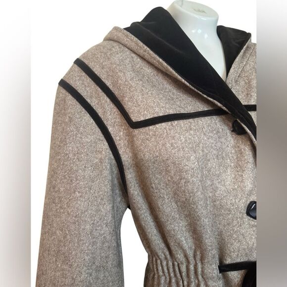 Vintage Youthcraft Brown Velvet Trimmed Wool Trench Coat - Picture 2 of 14